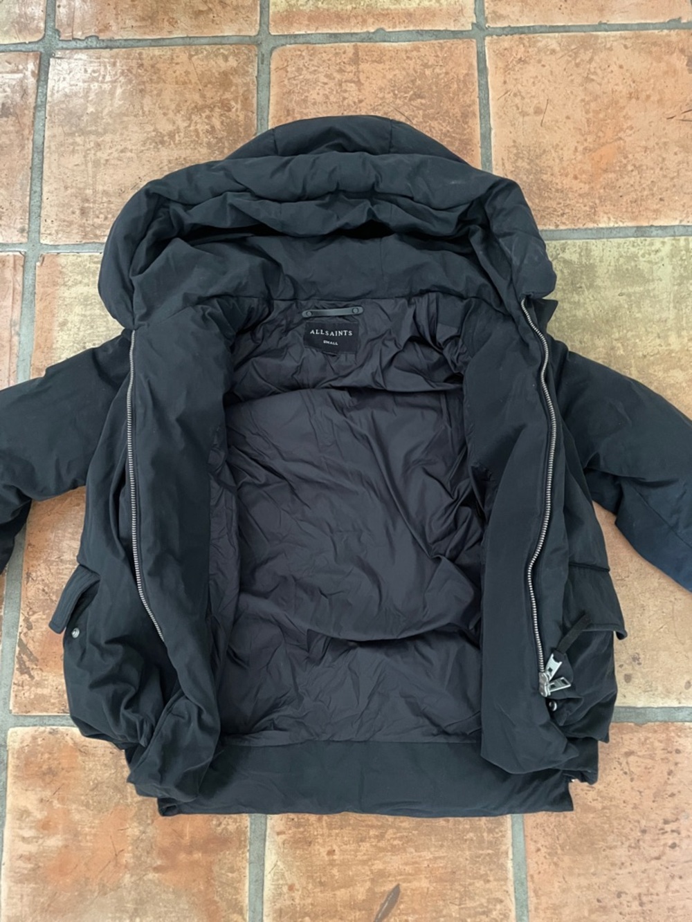 Price Drop 🔷 All Saints Small Estra Black Puffer Hooded Coat - Picture 13 of 15